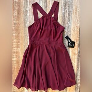 Lulu's Burgundy Dress with Halter Neck and Swing Skirt, Size Small, NWT